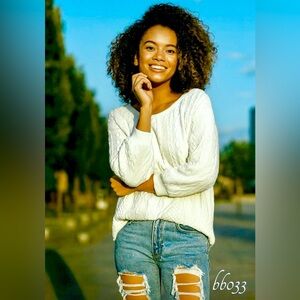 SHEIN Crisp White Cable-Knit Pullover Sweater | Size S